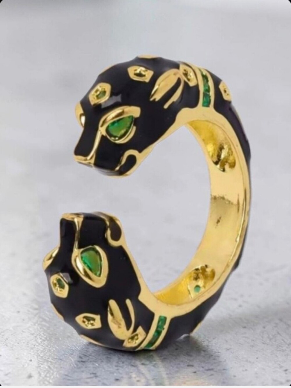 18k Gold Plated Luxury Duo Panther Leopard Head Designer Ring